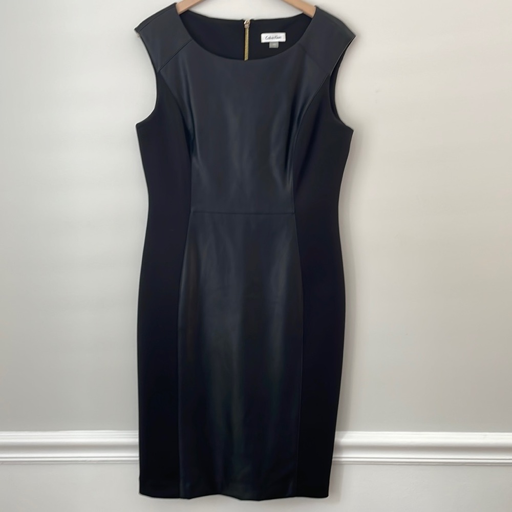 Calvin Klein black pleather sleeveless dress. Size 12